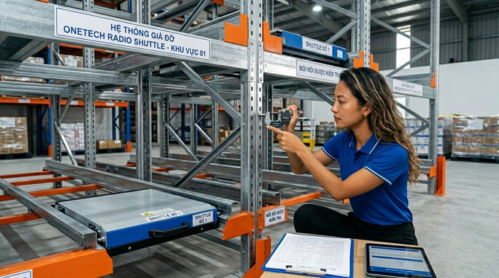 Bảo trì kệ Radio Shuttle Khánh Hòa kiểm tra ray và khung kệ