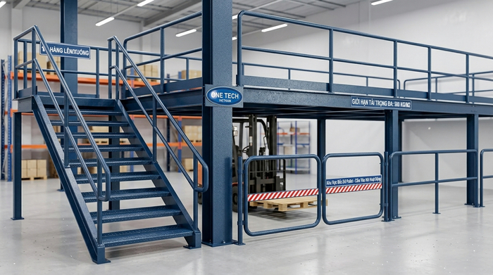 Cầu thang và lan can kệ sàn mezzanine Khánh Hòa