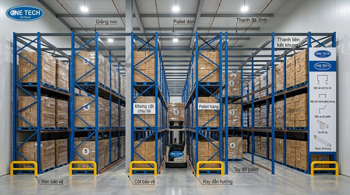 Hệ thống kệ drive in lưu trữ pallet mật độ cao