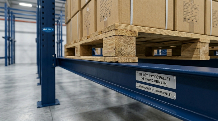 Chi tiết ray đỡ pallet của kệ drive in