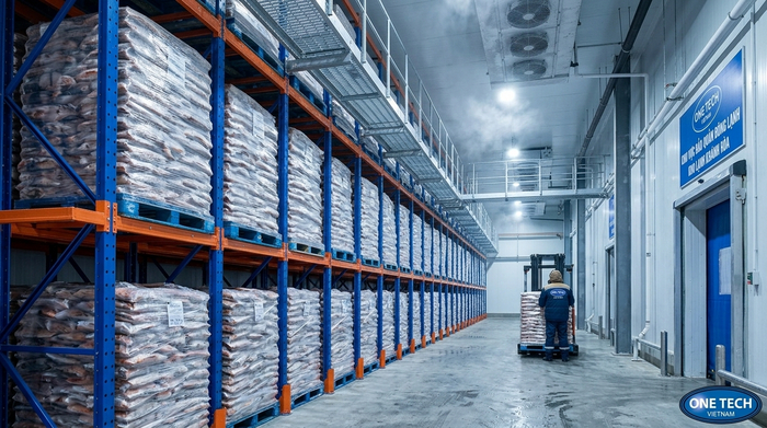 Kệ kho lạnh tải trọng nặng Khánh Hòa Kệ kho lạnh tải trọng nặng dùng cho pallet thủy sản đông lạnh tại Khánh Hòa