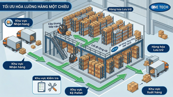 Sơ đồ luồng hàng khi dùng kệ sàn mezzanine Khánh Hòa