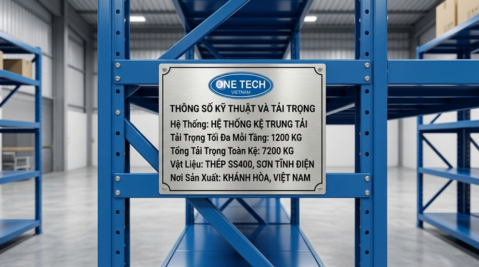 Biển tải trọng trên kệ kho công nghiệp tại Khánh Hòa
