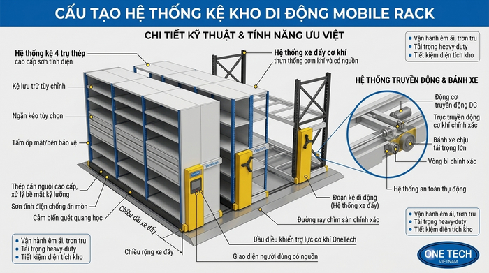 Cấu tạo kệ kho di động Mobile Rack Cấu tạo hệ thống kệ kho di động Mobile Rack