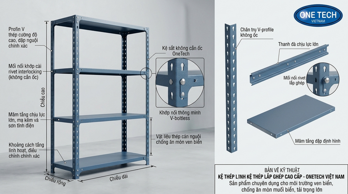 Cấu tạo kệ sắt v lỗ chịu lực Cấu tạo chi tiết kệ sắt v lỗ Khánh Hòa chịu tải trọng lớn