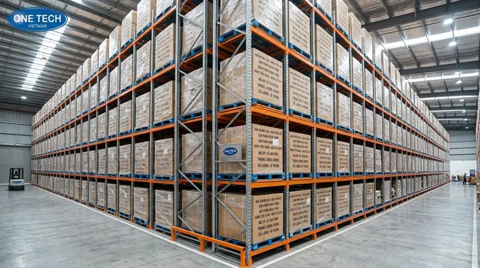 Kệ đẩy lùi công nghiệp cho kho pallet Khánh Hòa Kệ đẩy lùi công nghiệp giúp tăng mật độ lưu trữ pallet tại Khánh Hòa