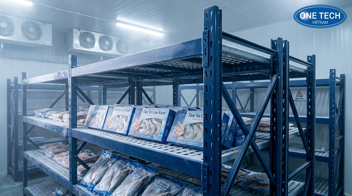 Kệ sắt v lỗ kho lạnh thủy sản Hệ thống kệ sắt v lỗ kho lạnh bảo quản thủy sản tại Cam Ranh