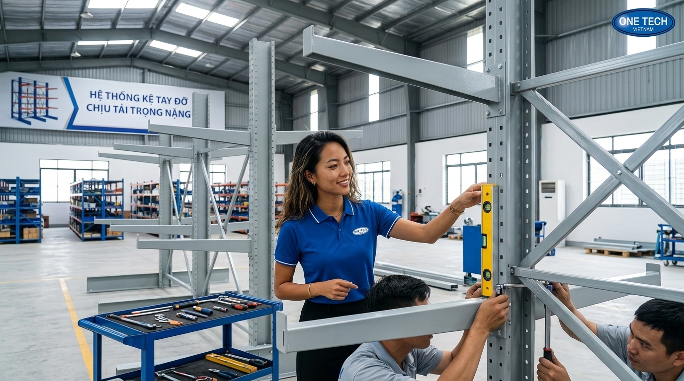 Lắp đặt kệ tay đỡ tại kho ở Cam Ranh Khánh Hòa
