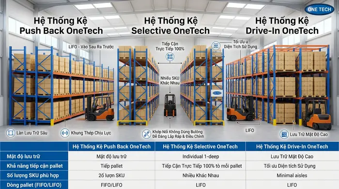 Chọn kệ Push Back theo số lượng mã hàng Hướng dẫn lựa chọn kệ Push Back theo số lượng mã hàng và pallet