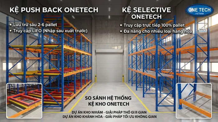 So sánh kệ Push Back và kệ Selective Khánh Hòa So sánh kệ Push Back và kệ Selective cho kho hàng Khánh Hòa