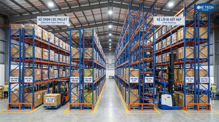 So sánh kệ selective và kệ Narrow Aisle So sánh kệ selective và Kệ Narrow Aisle Khánh Hòa về mật độ lưu trữ