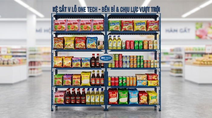 Kệ sắt v lỗ siêu thị Nha Trang Ứng dụng kệ sắt v lỗ trưng bày hàng hóa tại siêu thị Nha Trang