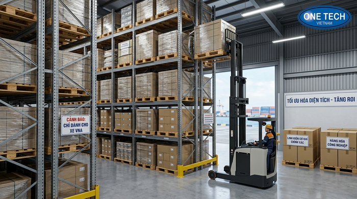 Đào tạo vận hành xe nâng an toàn cho kho hàng Xe nâng chuyên dụng vận hành trong kho kệ VNA