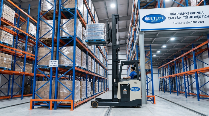 Xe nâng VNA cho hệ thống kệ lối đi hẹp Xe nâng VNA chuyên dụng vận hành trong hệ thống kệ có lối đi hẹp