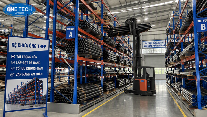 Layout lối đi xe nâng cho kệ để ống thép Bố trí lối đi xe nâng cho hệ thống kệ để ống thép