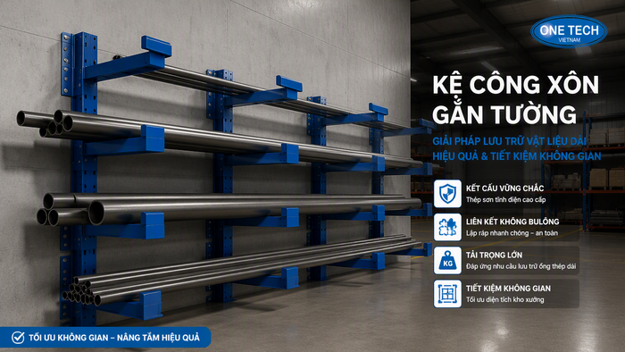 Kệ tay đỡ một phía để ống thép Kệ tay đỡ một phía để ống thép đặt áp tường