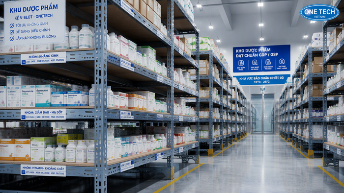 Kệ V lỗ lưu trữ thuốc và vật tư y tế Kệ V lỗ cho kho dược phẩm và phòng vật tư y tế tại Khánh Hòa
