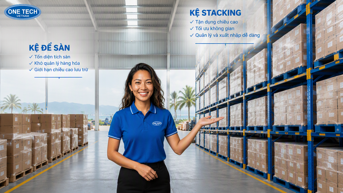 So sánh kệ xếp chồng và pallet đặt sàn So sánh pallet đặt sàn và kệ xếp chồng trong kho Khánh Hòa